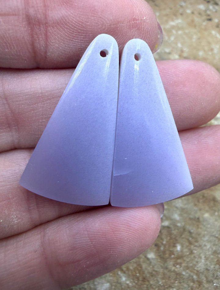Lepidolite Matching Earring Slab Bead Pair 16x31mm - Chrome