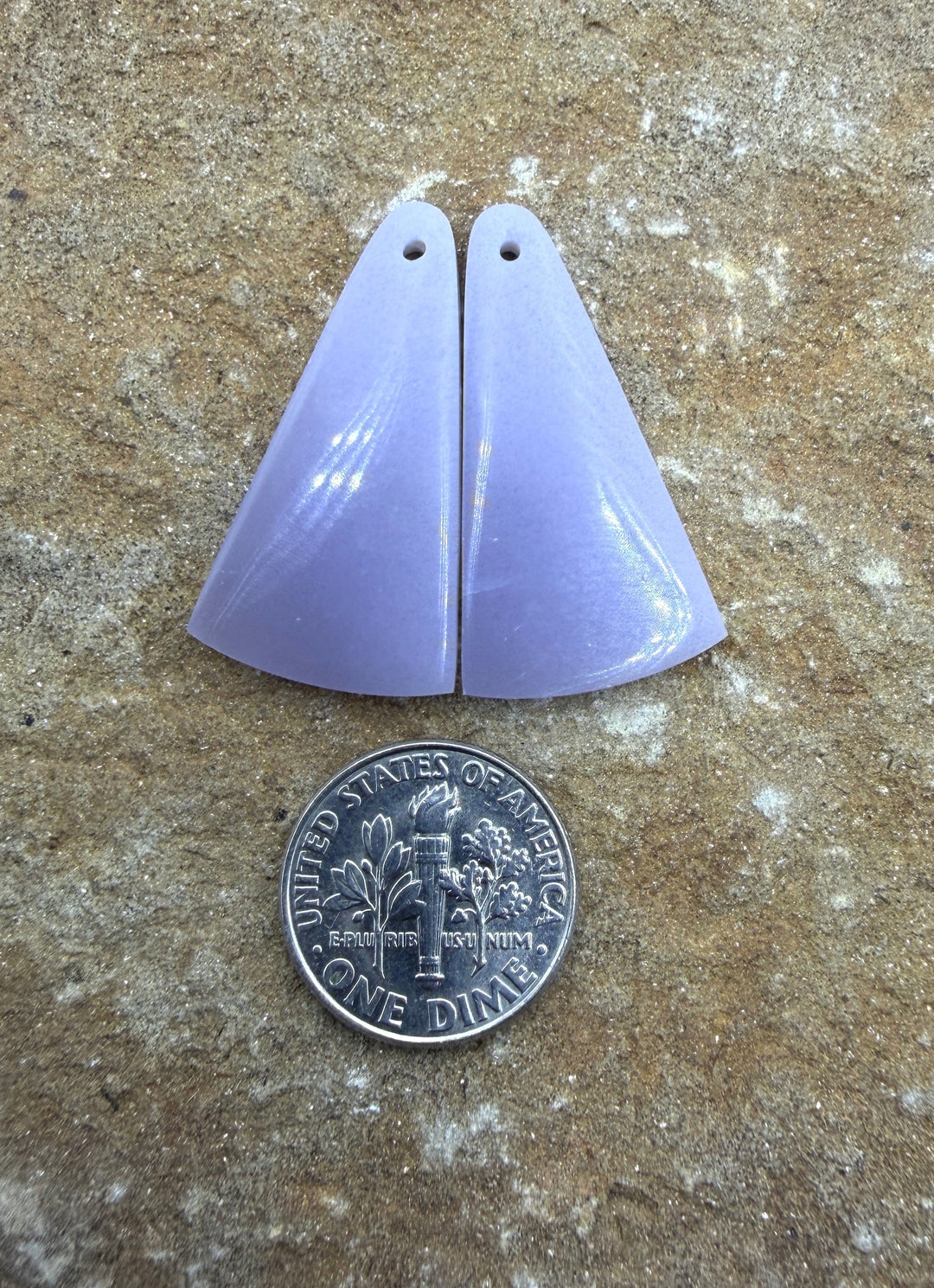 Lepidolite Matching Earring Slab Bead Pair 16x31mm - Chrome