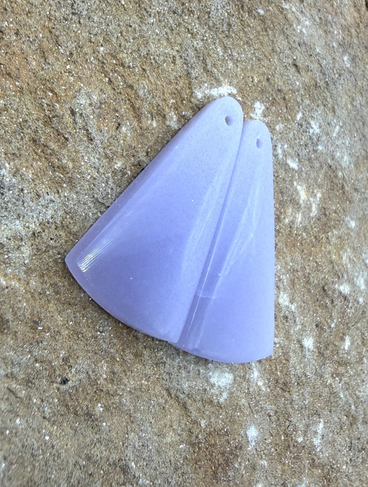Lepidolite Matching Earring Slab Bead Pair 16x31mm - Chrome