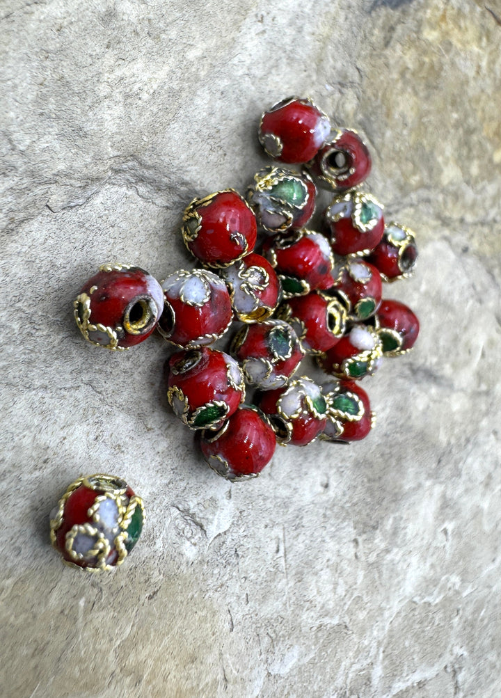 Lot of 20 Red Enamel 5mm Round Beads - Findings