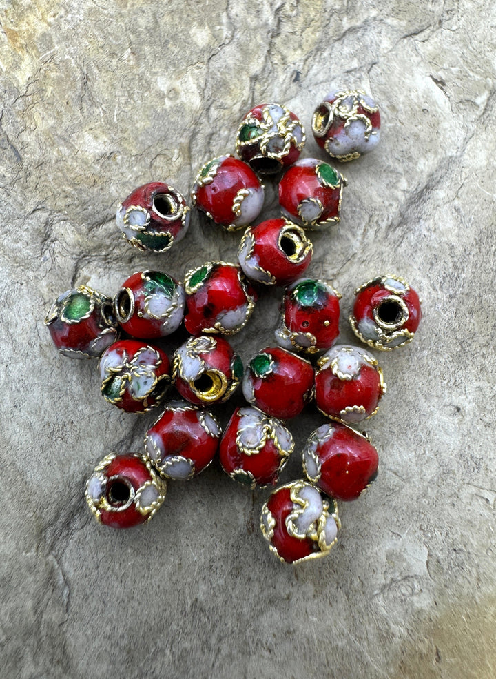 Lot of 20 Red Enamel 5mm Round Beads - Findings
