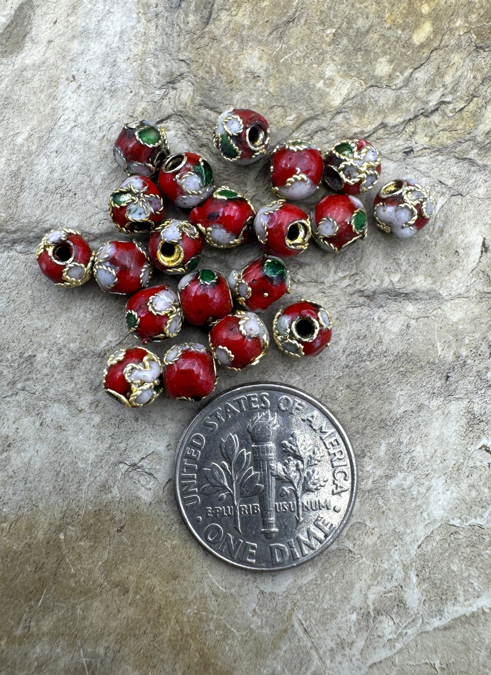 Lot of 20 Red Enamel 5mm Round Beads - Findings