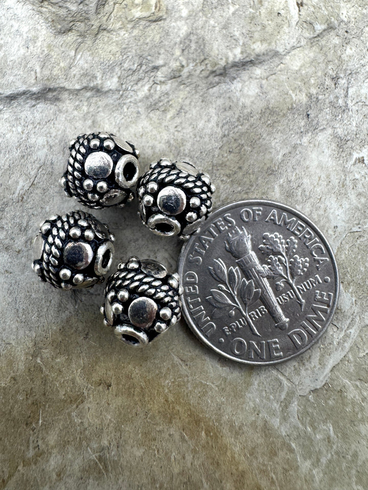 LOT of 4 Sterling Silver Oxidized 8mm Round Beads 4 Beads
