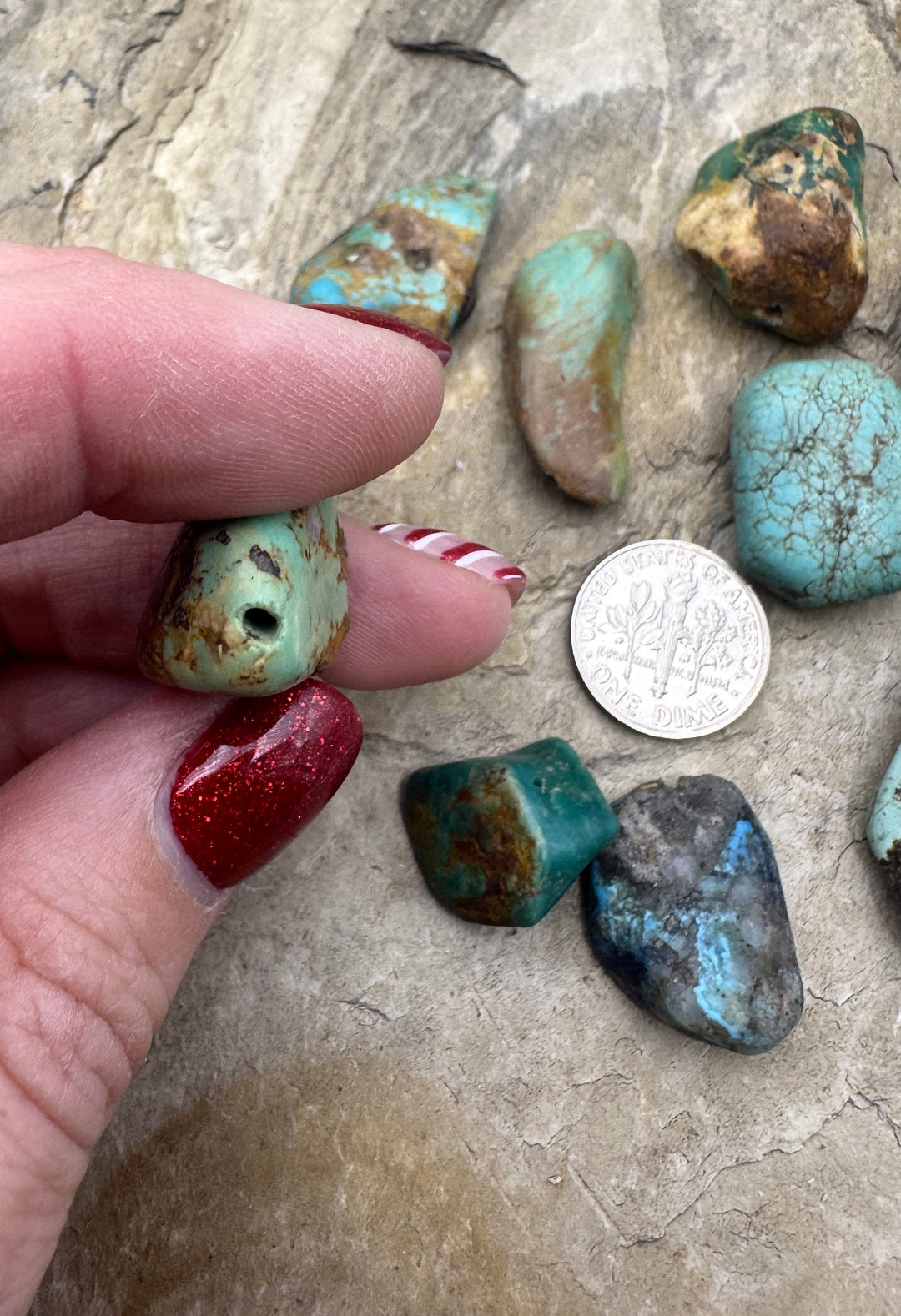 LOT of 9 Kingman Large Primitive Freeform Turquoise Beads