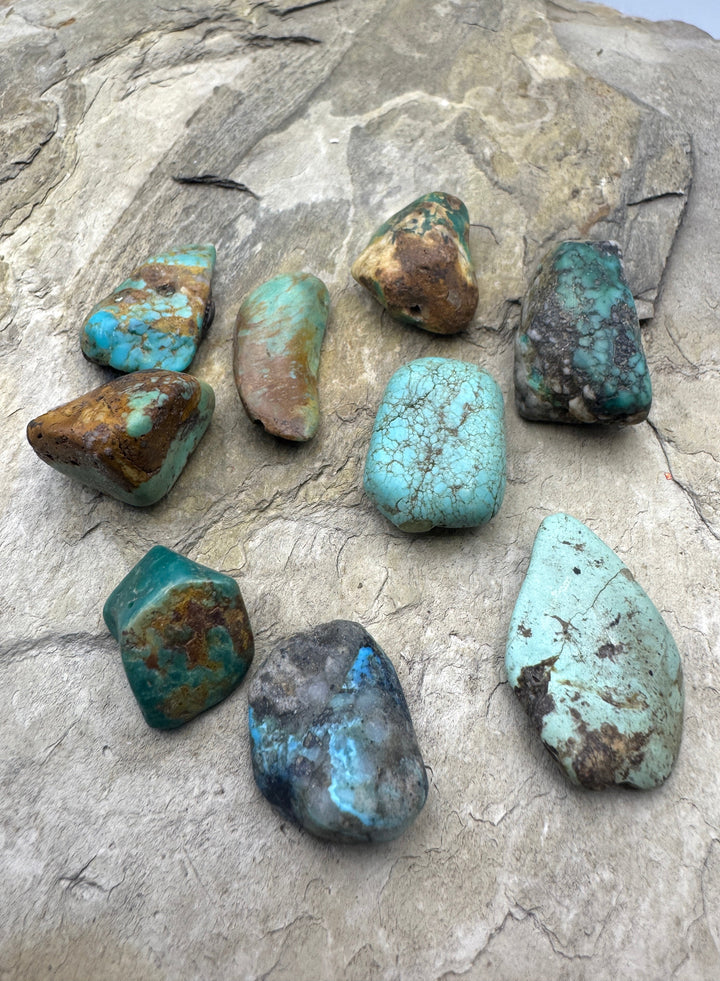 LOT of 9 Kingman Large Primitive Freeform Turquoise Beads