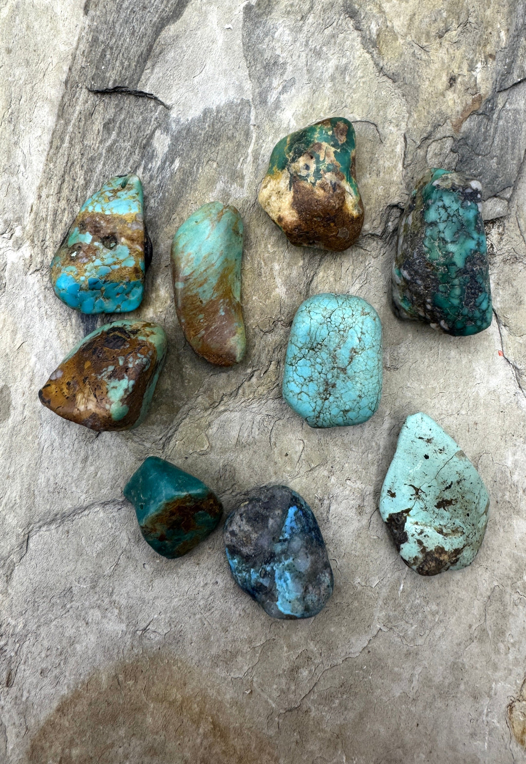 LOT of 9 Kingman Large Primitive Freeform Turquoise Beads