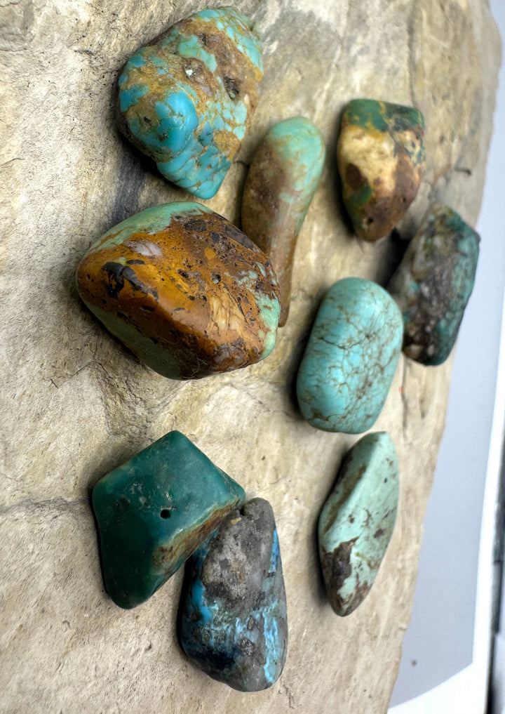 LOT of 9 Kingman Large Primitive Freeform Turquoise Beads