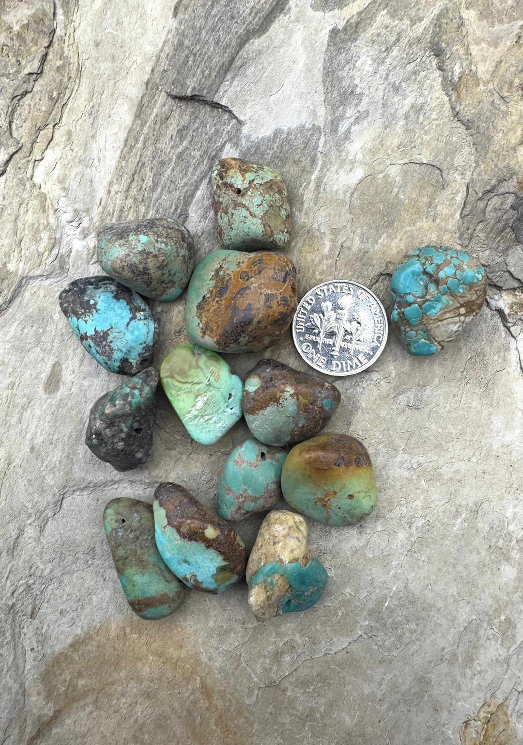 Lot of Kingman Turquoise Primitive Beads 13 Beads