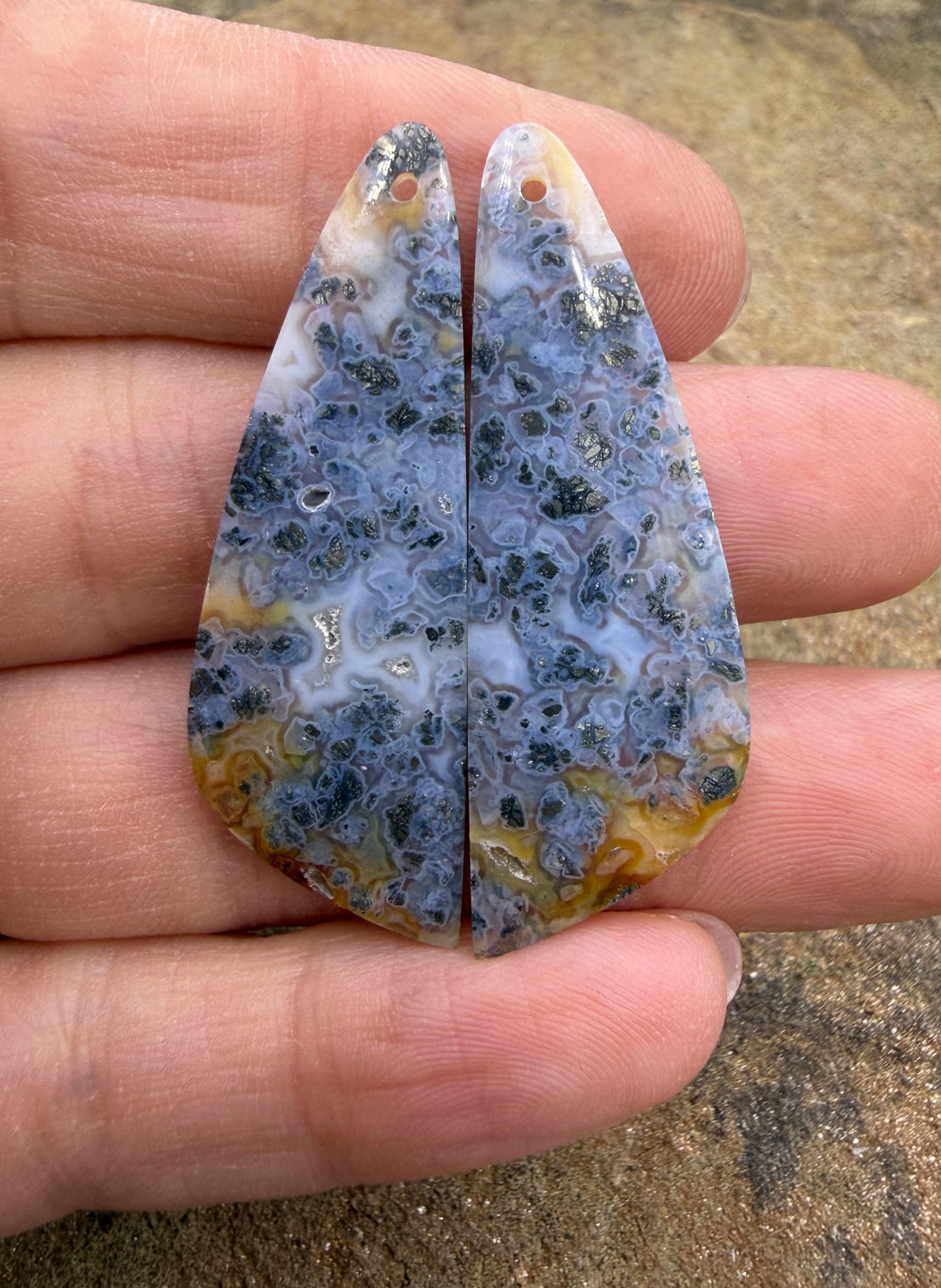 Macasite Pyrite Matching Earring Slab Bead Pair 15x42mm