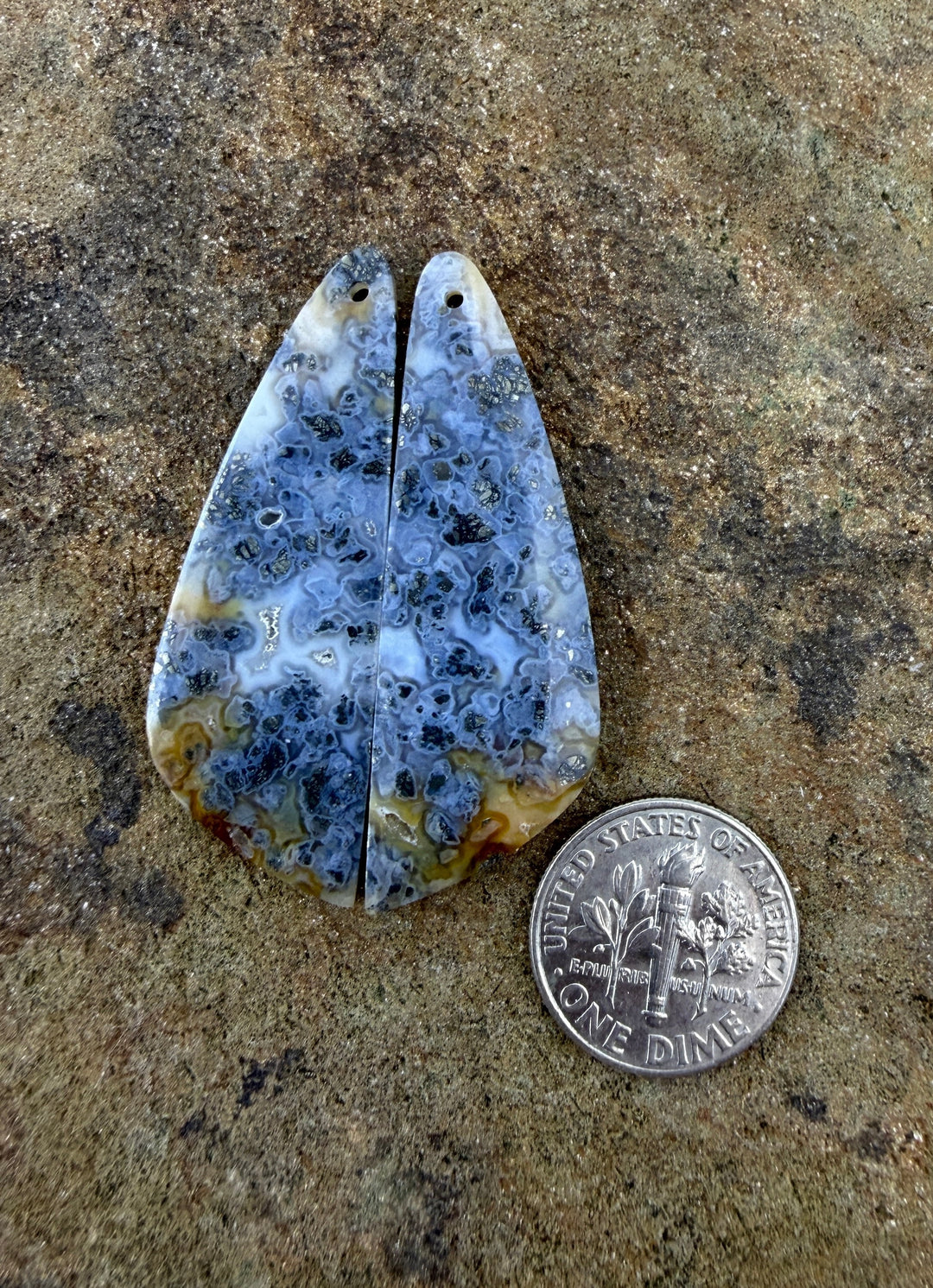 Macasite Pyrite Matching Earring Slab Bead Pair 15x42mm