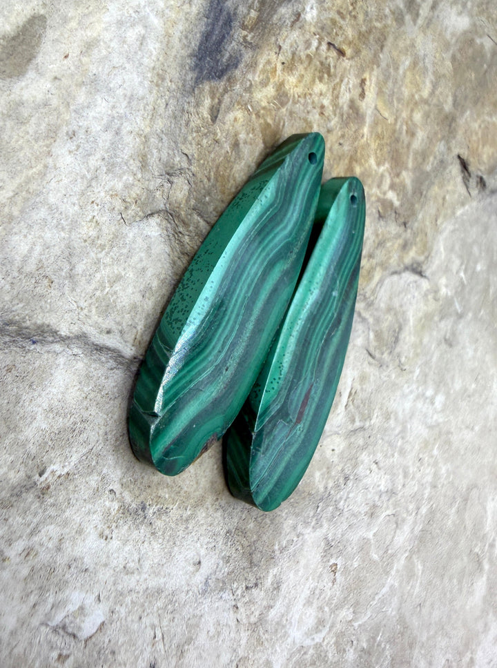 Malachite Matching Earring Slab Bead Pair 11x35mm