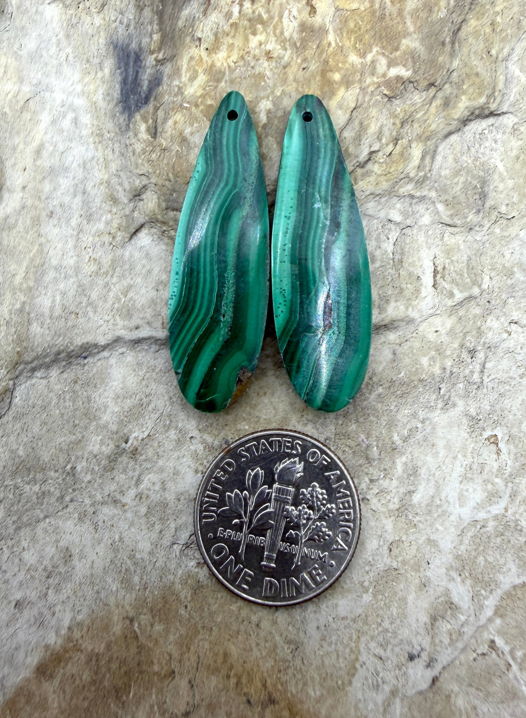 Malachite Matching Earring Slab Bead Pair 11x35mm