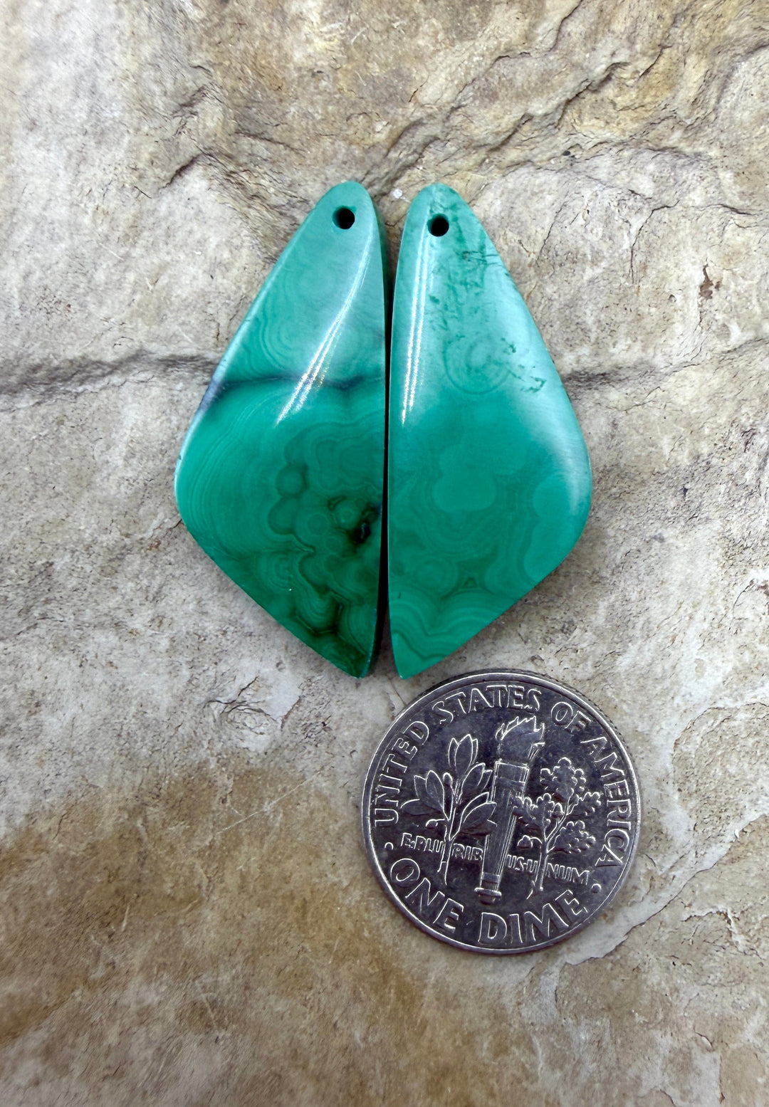 Malachite Matching Earring Slab Bead Pair 13x31mm