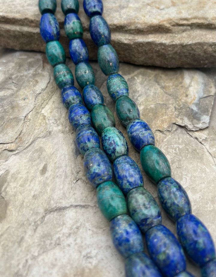 Malachite with Azurite Barrel Beads 13x19mm 16 inch