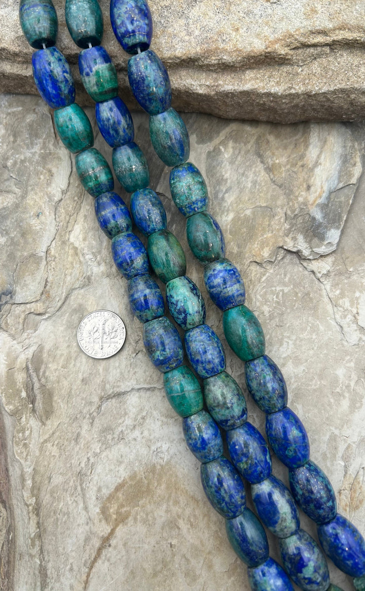 Malachite with Azurite Barrel Beads 13x19mm 16 inch