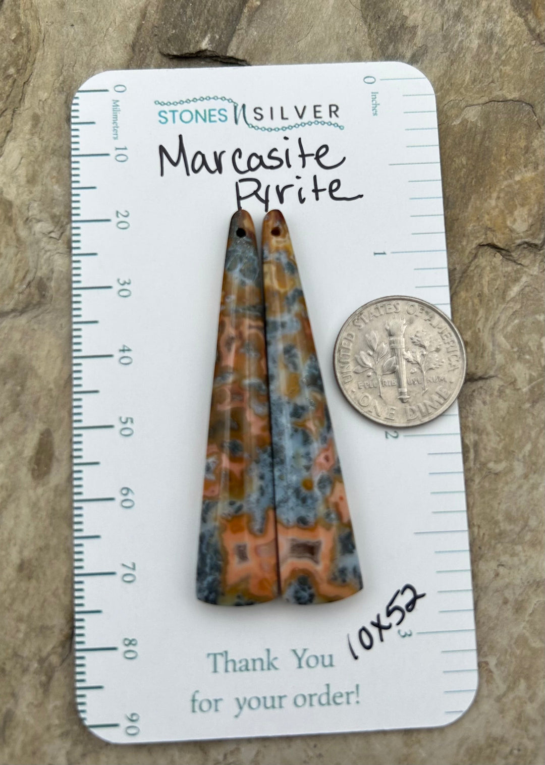 Marcasite Pyrite Matching Earring Slab Bead Pair 10x52mm