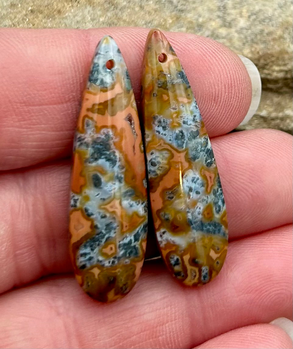 Marcasite Pyrite Matching Earring Slab Bead Pair 11x37mm
