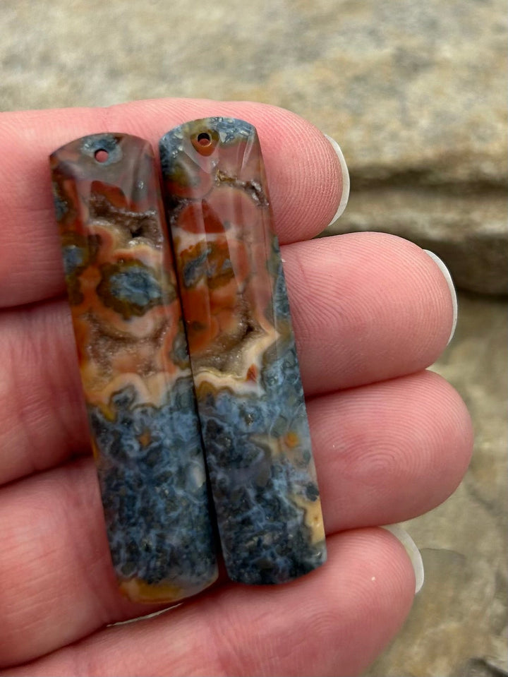 Marcasite Pyrite Matching Earring Slab Bead Pair 11x47mm