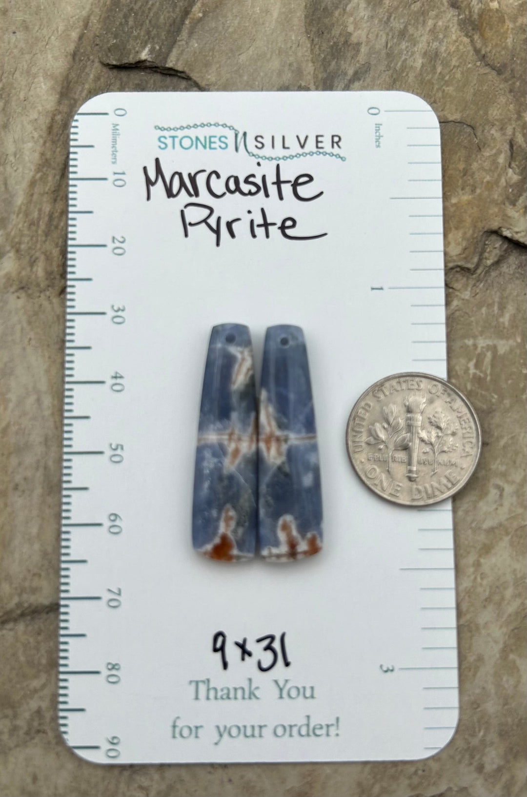 Marcasite Pyrite Matching Earring Slab Bead Pair 9x31mm