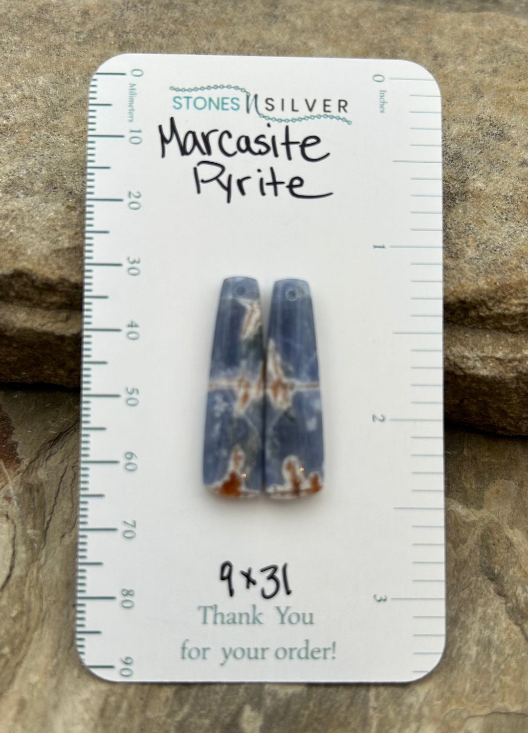 Marcasite Pyrite Matching Earring Slab Bead Pair 9x31mm