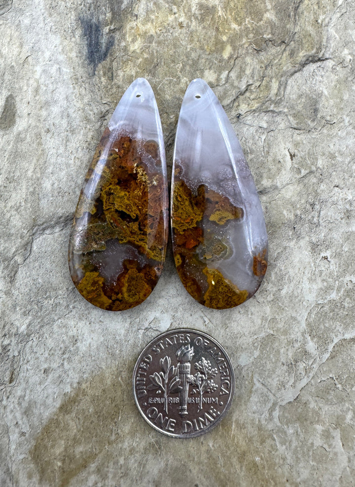 Montana Moss Agate BIG Earring Slab Bead Pair 17x42mm