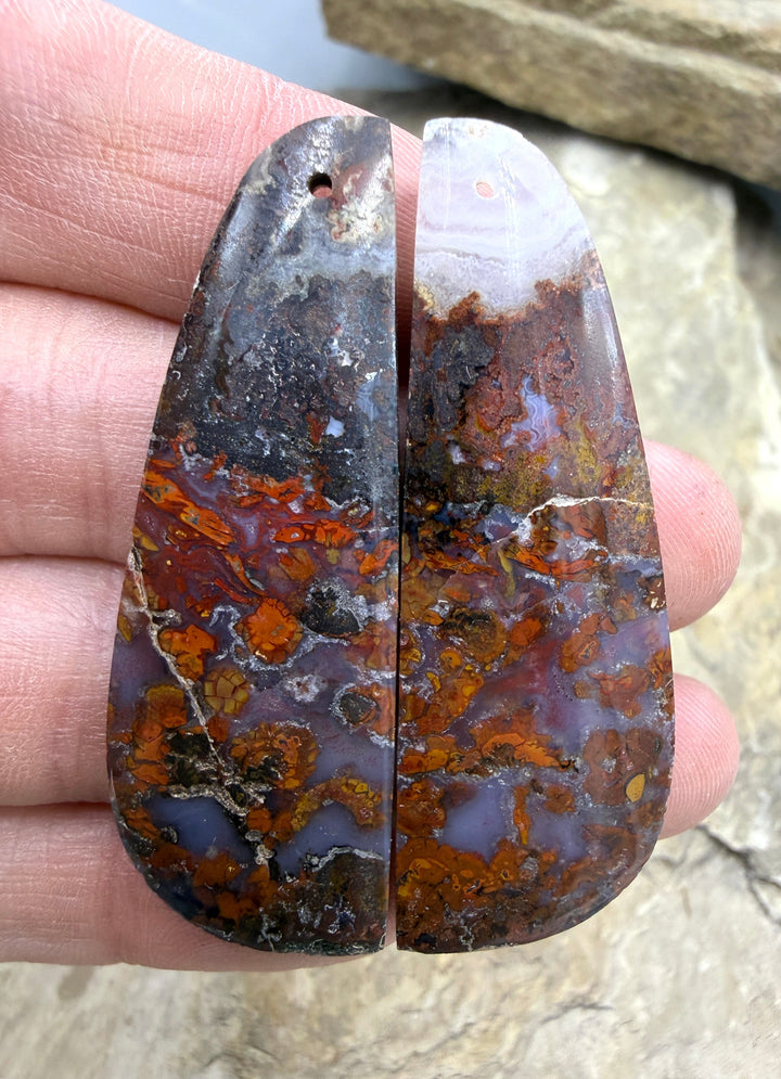 Moroccan Seam Agate BIG Matching Earring Slab Bead Pair