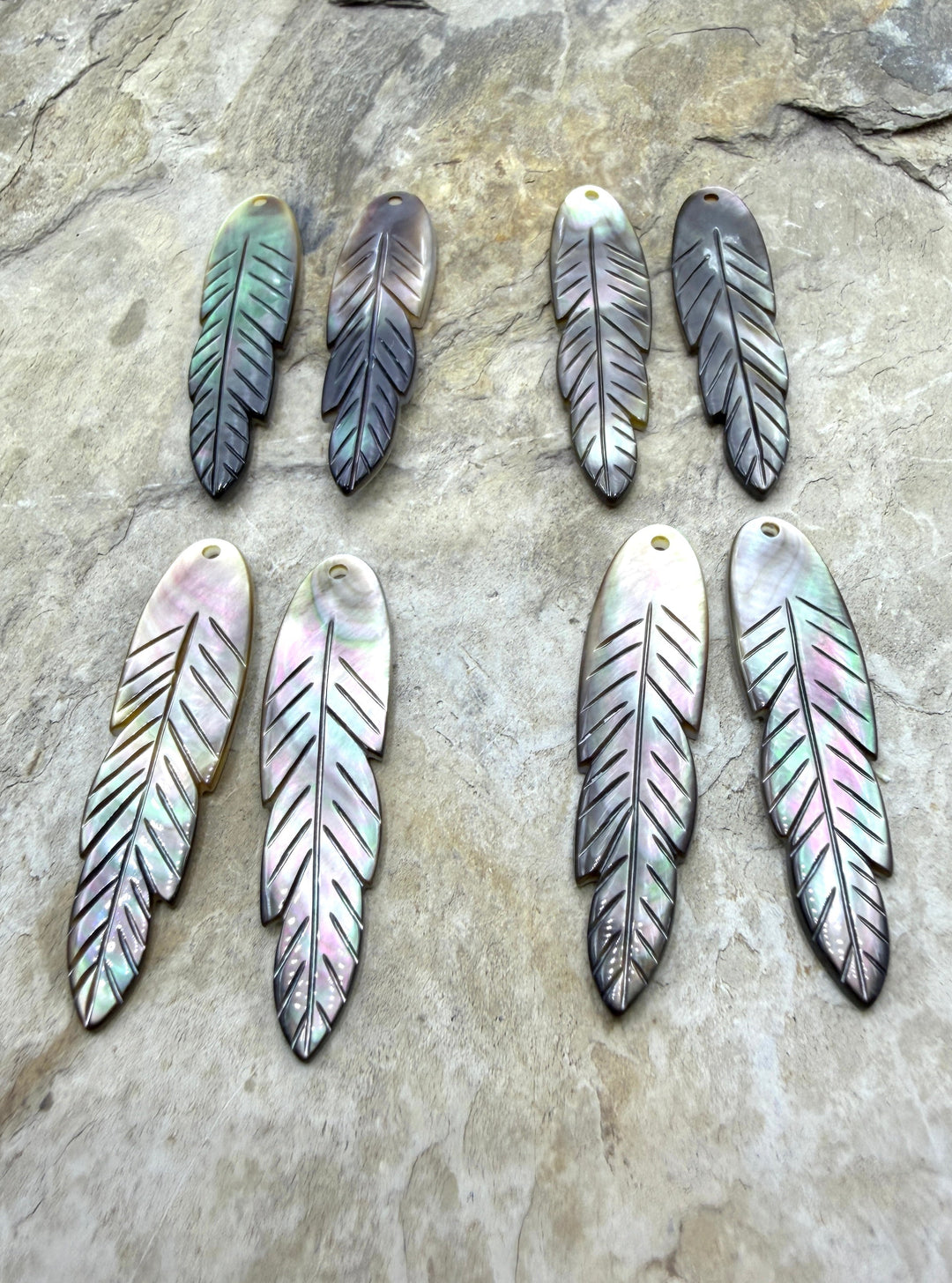 Mother Of Pearl Carved Feather Earring Pairs One Pair