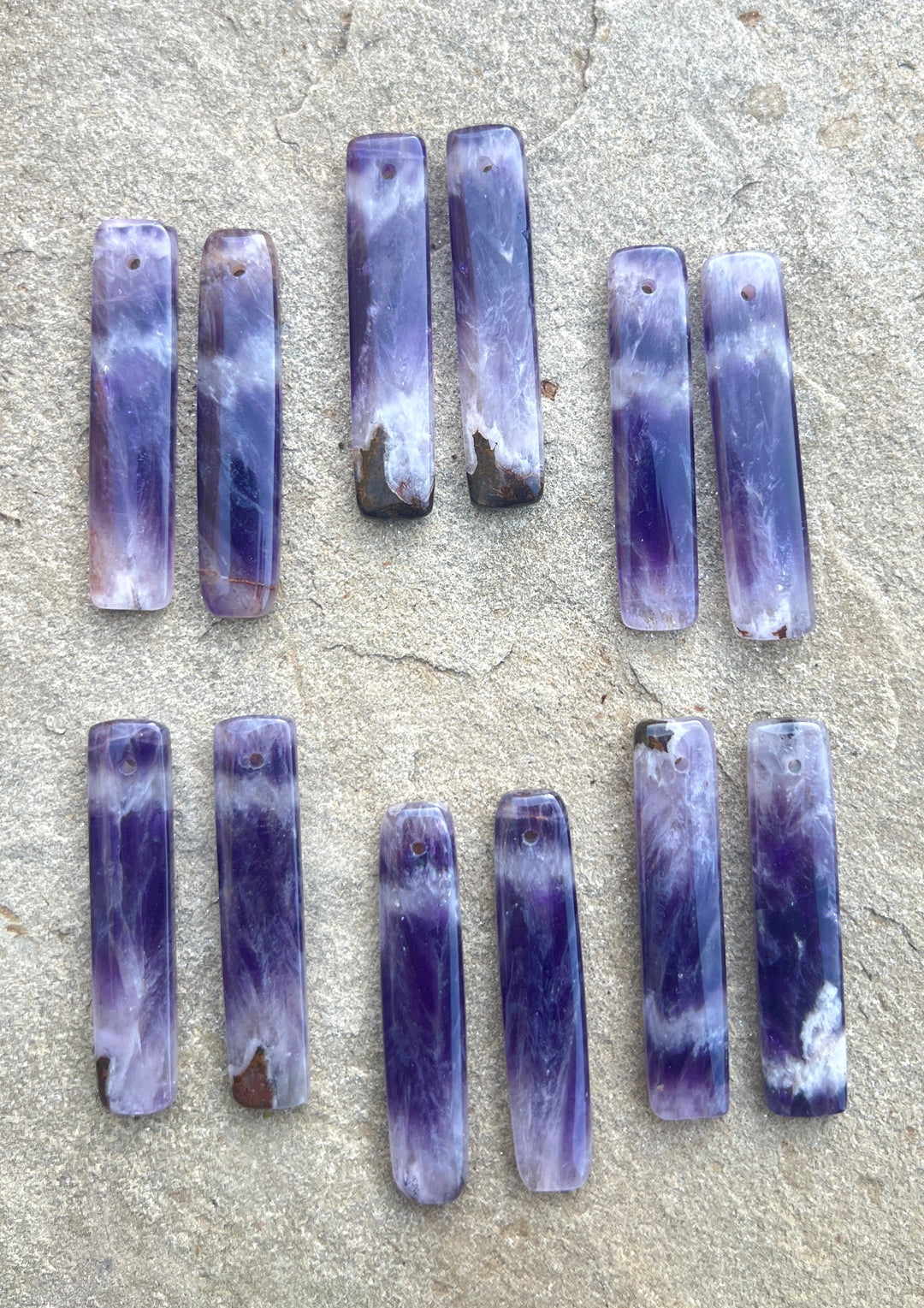 Natural Amethyst Long Rectangle Matching Earring Slab Beads