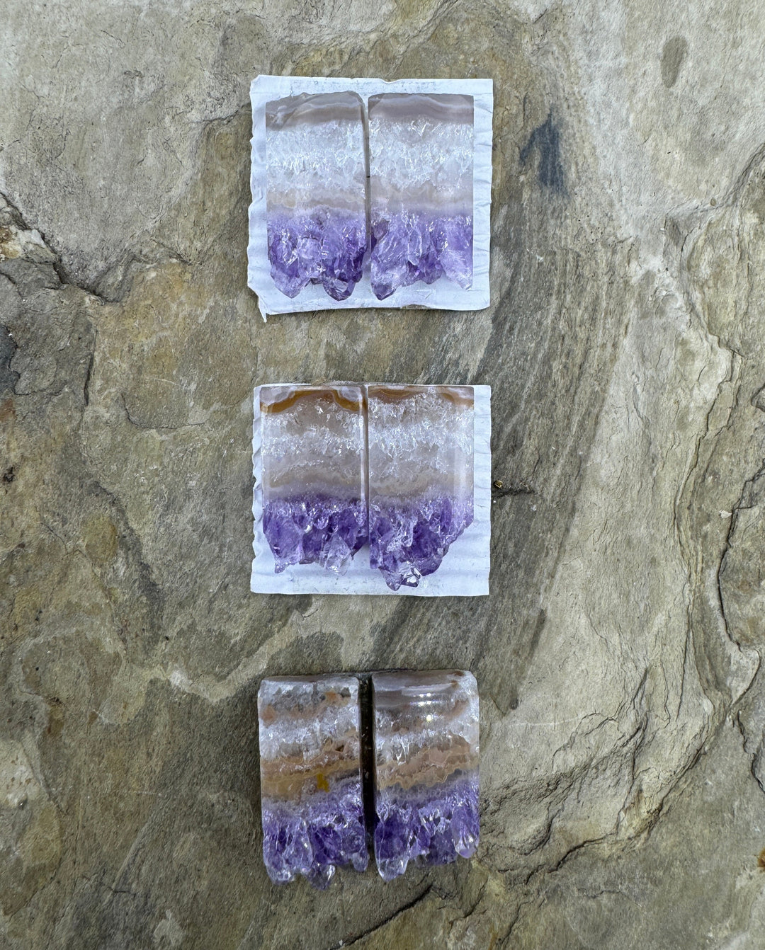 Natural Amethyst Stalactite Slice Cabochon Pairs 12x24mm