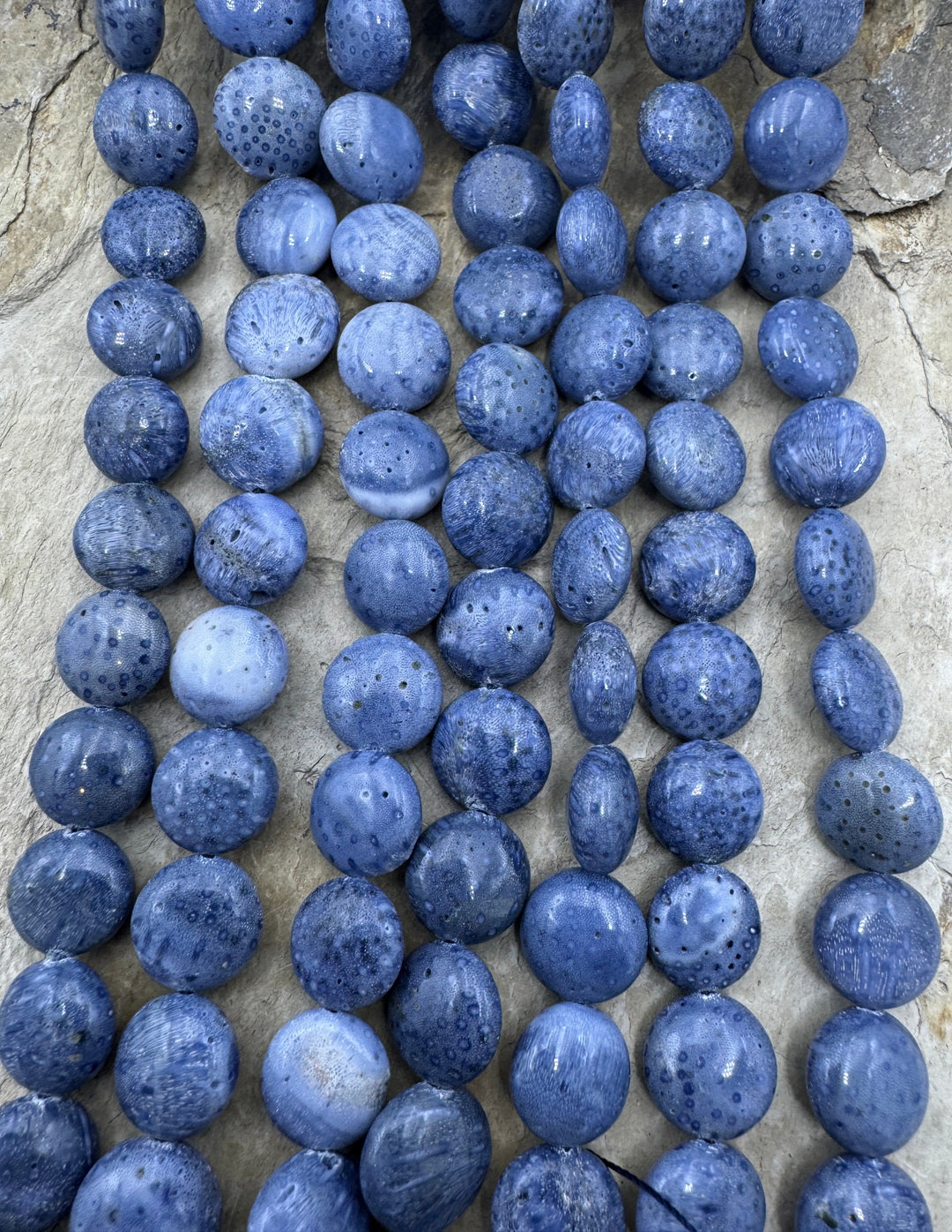Natural Blue Sponge Coral 12mm Coin Beads 16 inch Strand