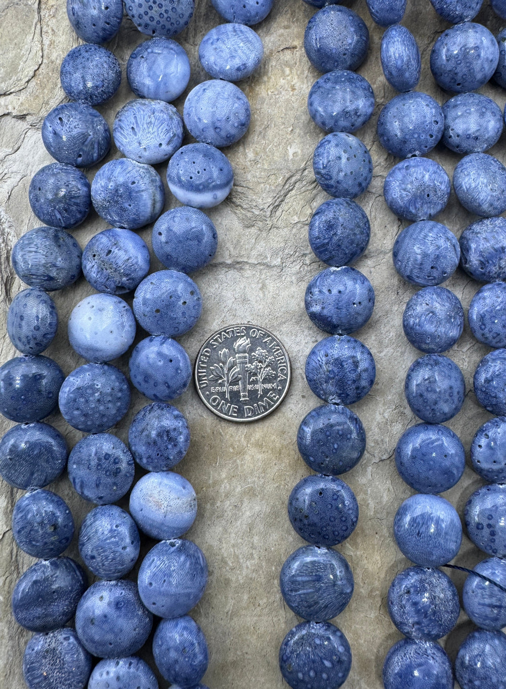 Natural Blue Sponge Coral 12mm Coin Beads 16 inch Strand