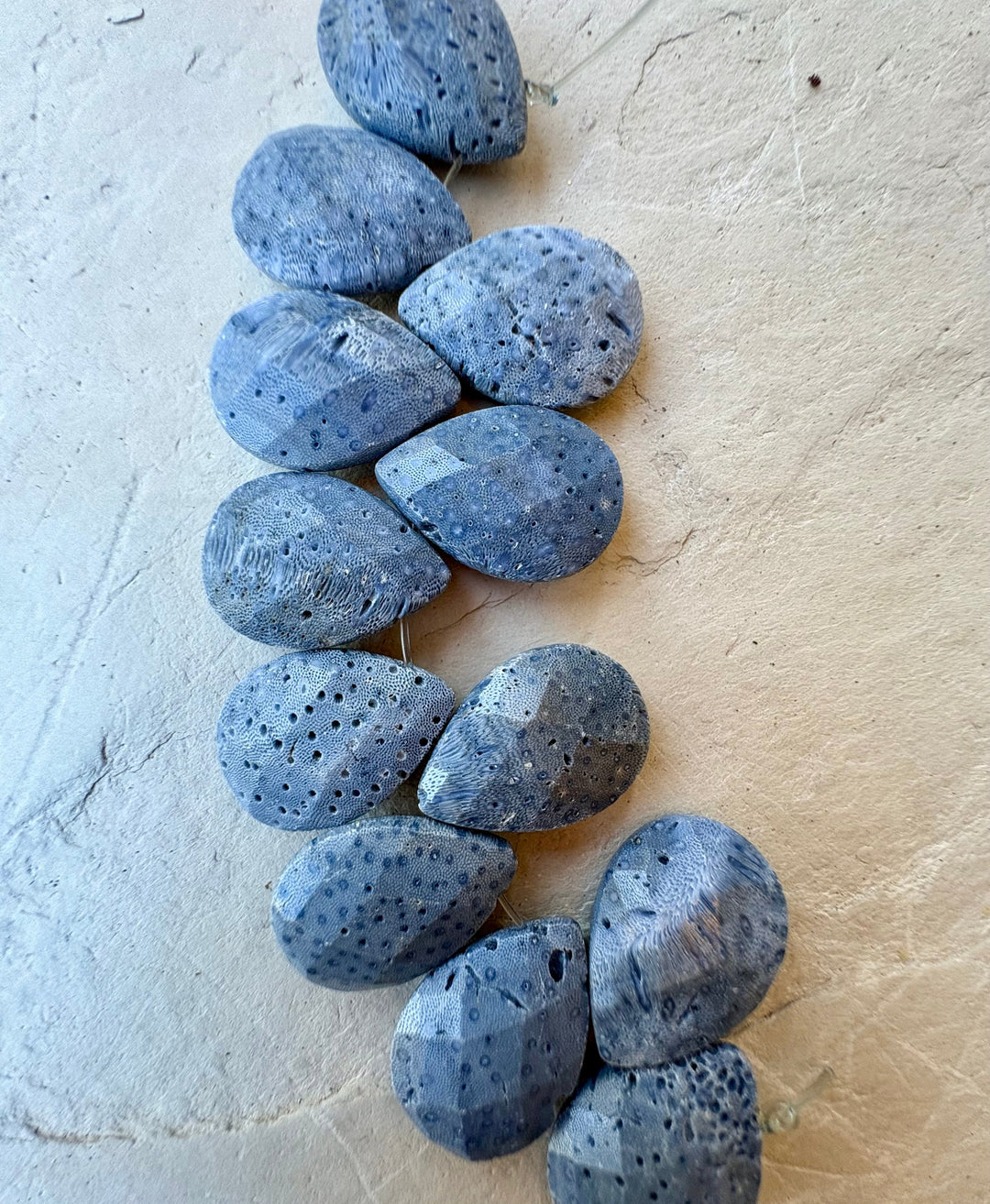 Natural Blue Sponge Coral 15x20mm Faceted Teardrop Shaped