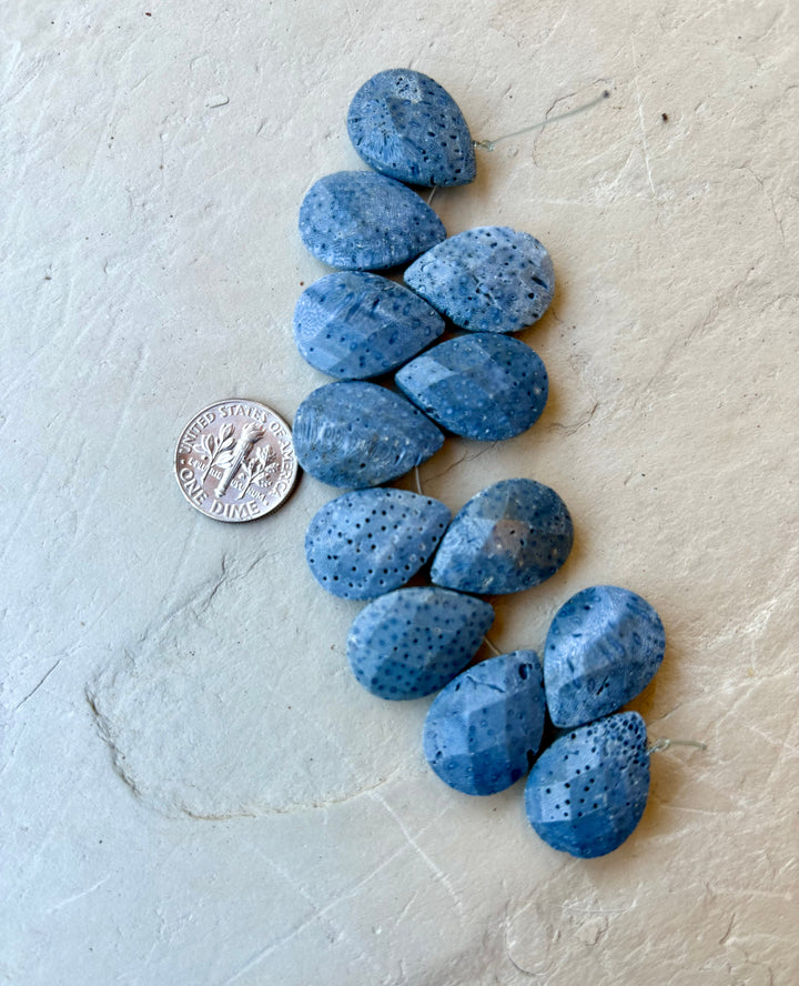 Natural Blue Sponge Coral 15x20mm Faceted Teardrop Shaped