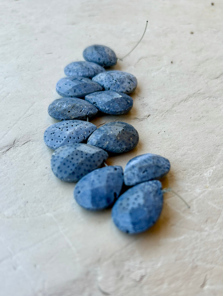 Natural Blue Sponge Coral 15x20mm Faceted Teardrop Shaped