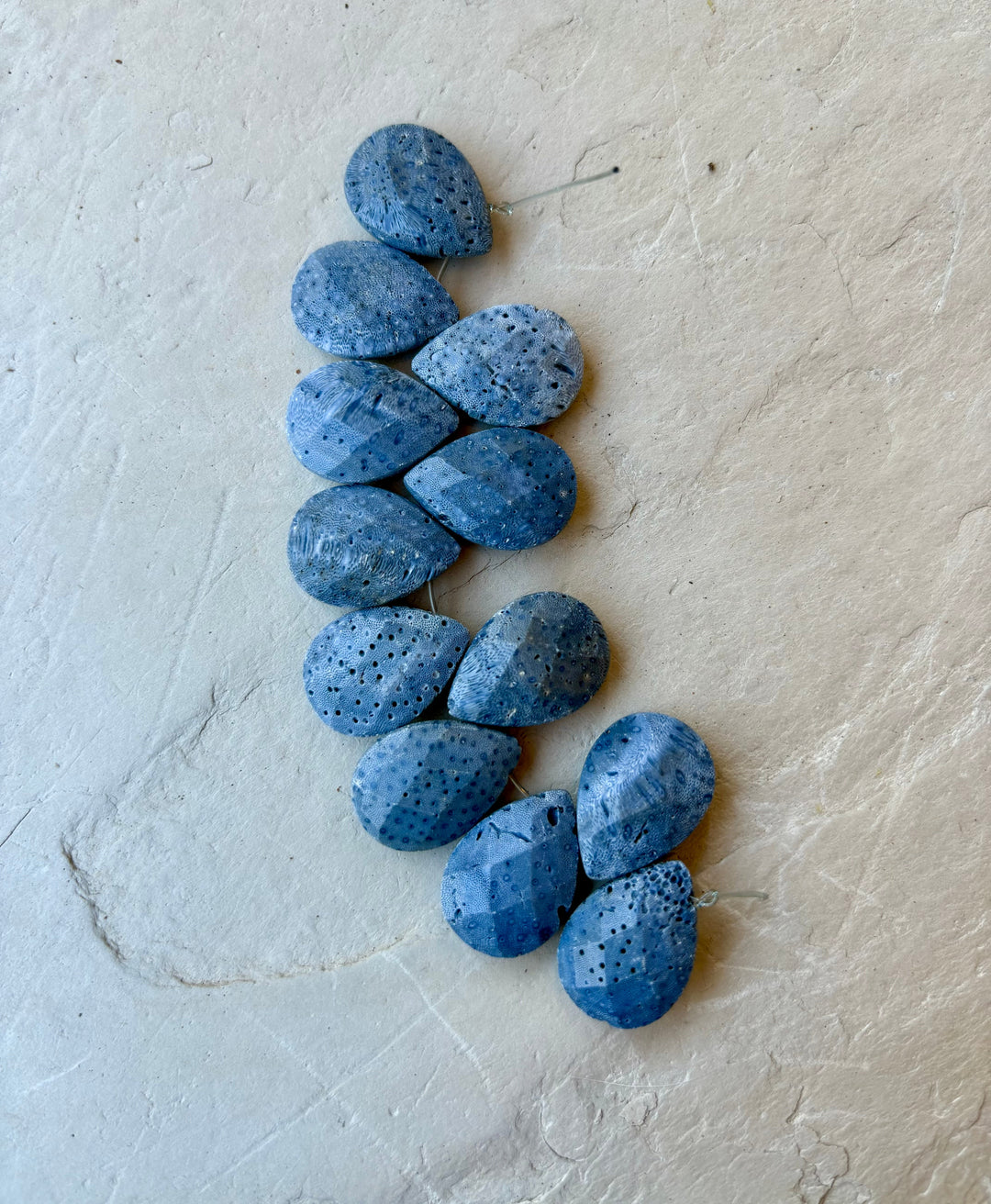 Natural Blue Sponge Coral 15x20mm Faceted Teardrop Shaped