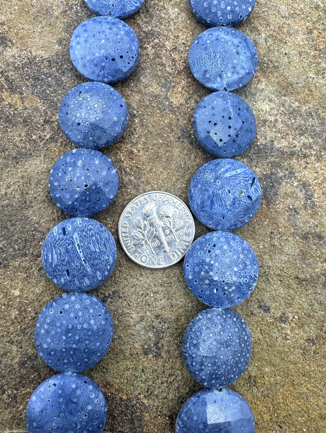 Natural Blue Sponge Coral 16mm Faceted Coin Beads 7.5 inch
