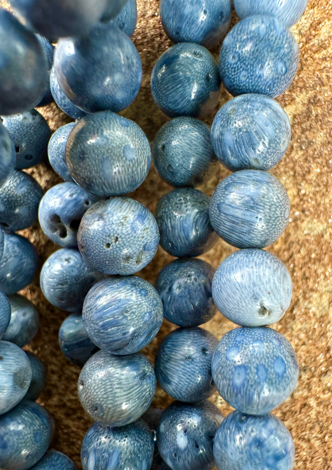 Natural Blue Sponge Coral 7mm Round Beads 16 inch Strands