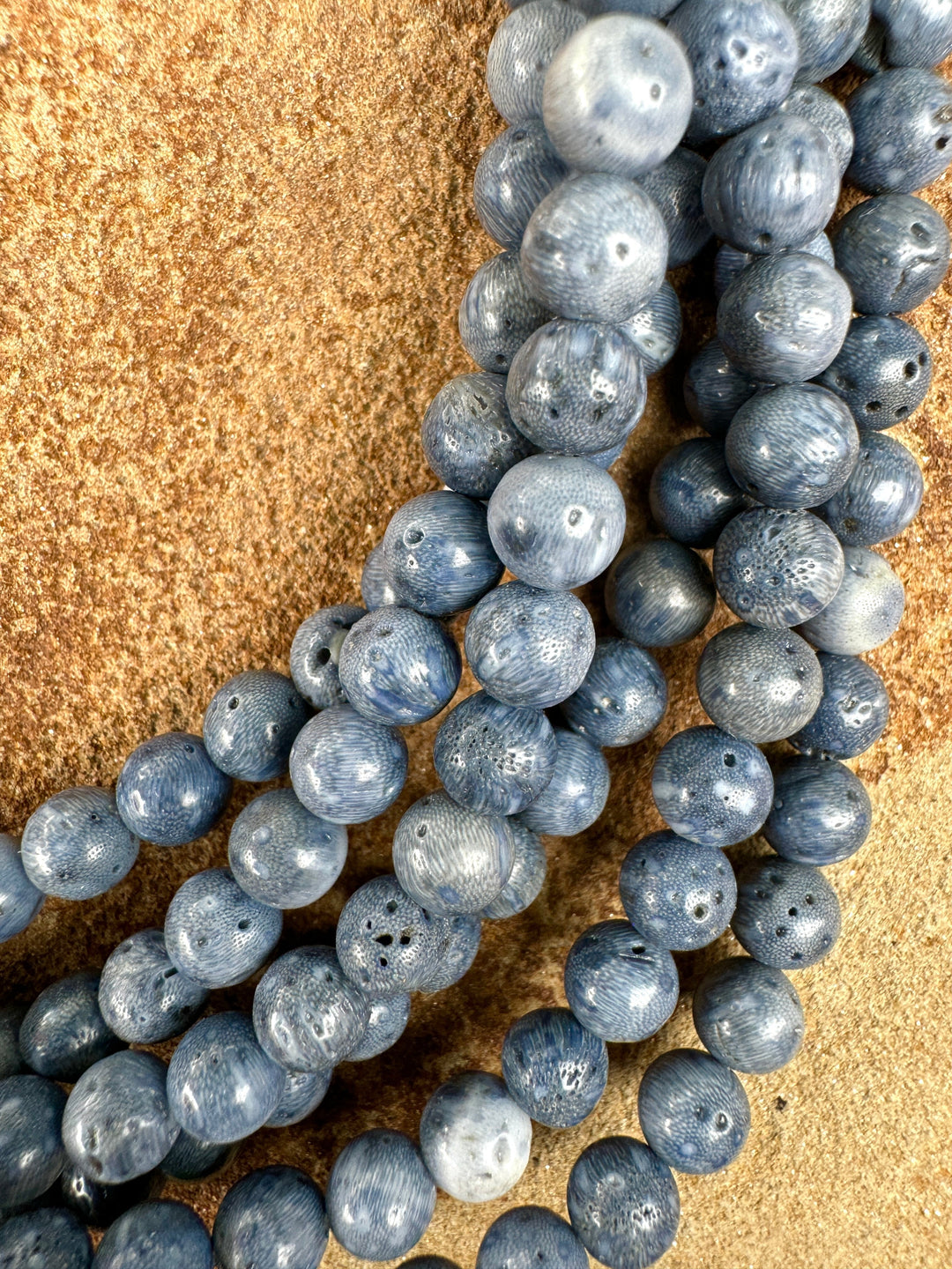 Natural Blue Sponge Coral 7mm Round Beads 16 inch Strands