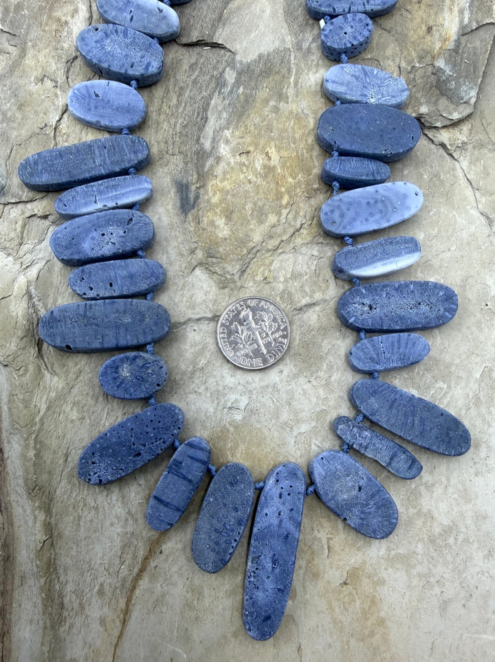 Natural Blue Sponge Coral Oval Bead Designer Strand