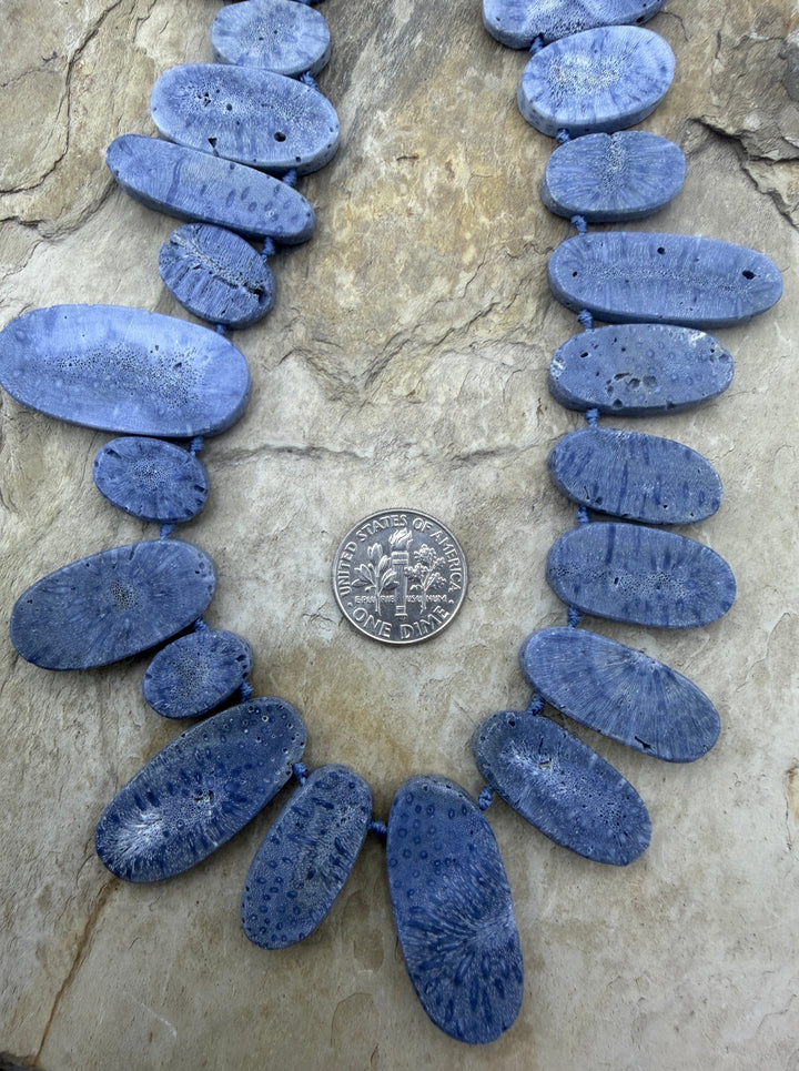 Natural Blue Sponge Coral Oval Bead Designer Strand