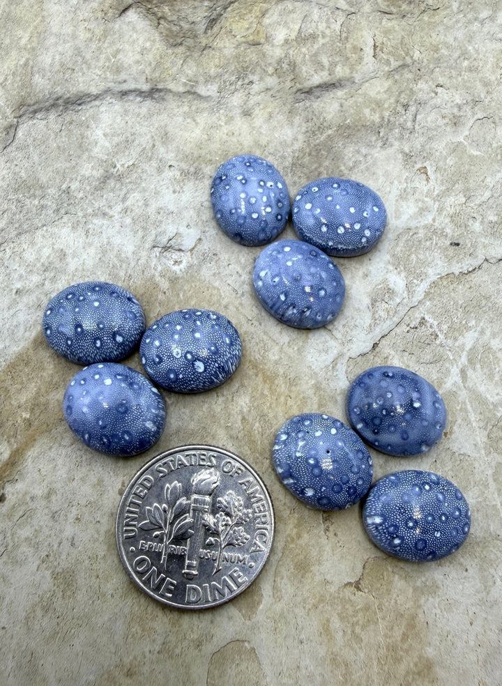 Natural Blue Sponge Coral Oval Calibrated Cabochons 10x12mm