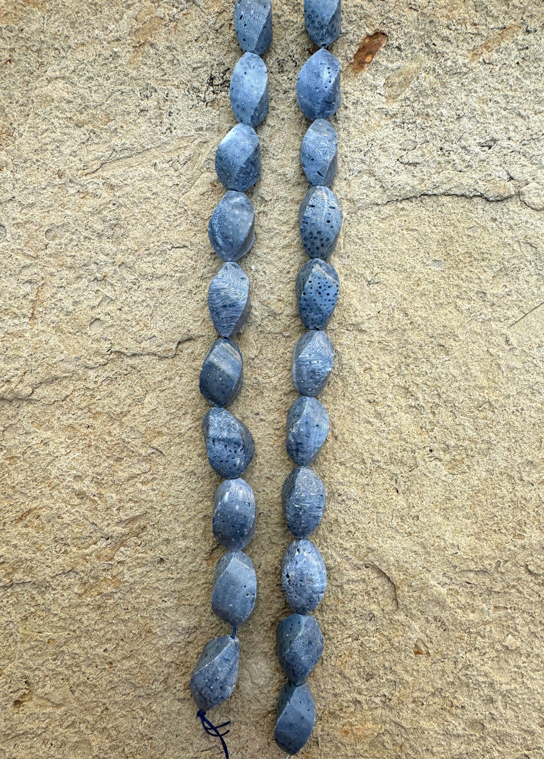 Natural Blue Sponge Coral Twist 12x20mm Beads 8 inch