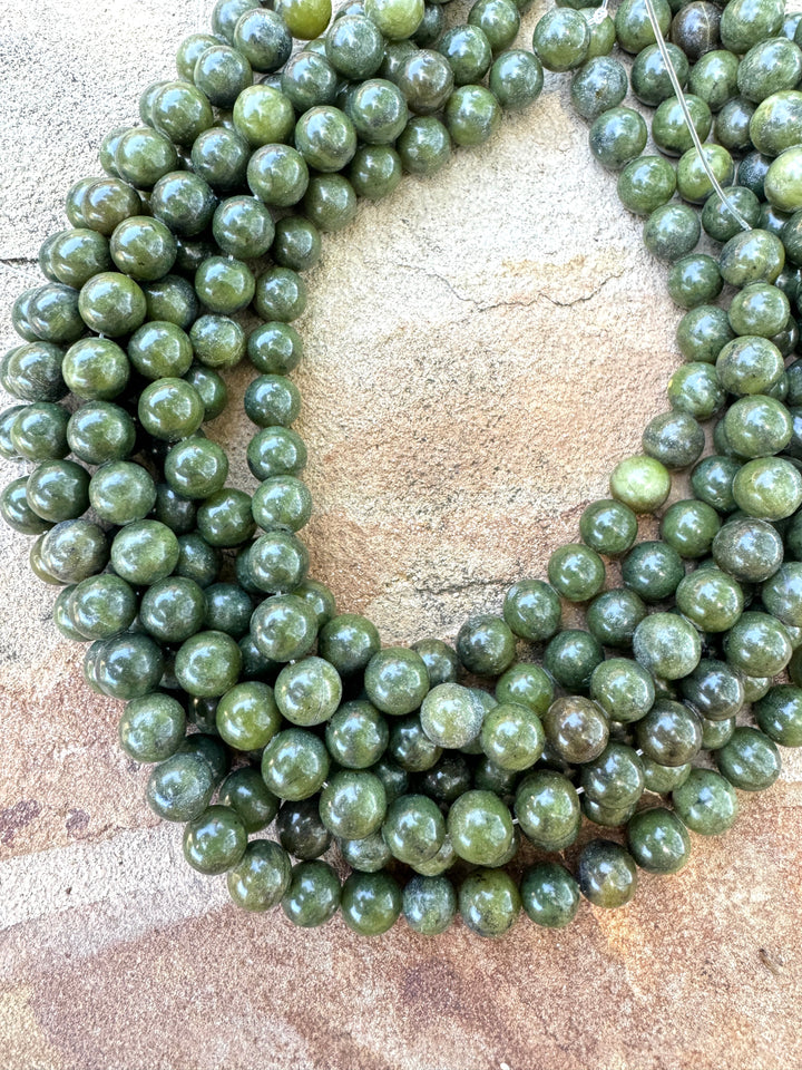 Natural Dark Green Jade 10mm Round beads 16 inch Strand