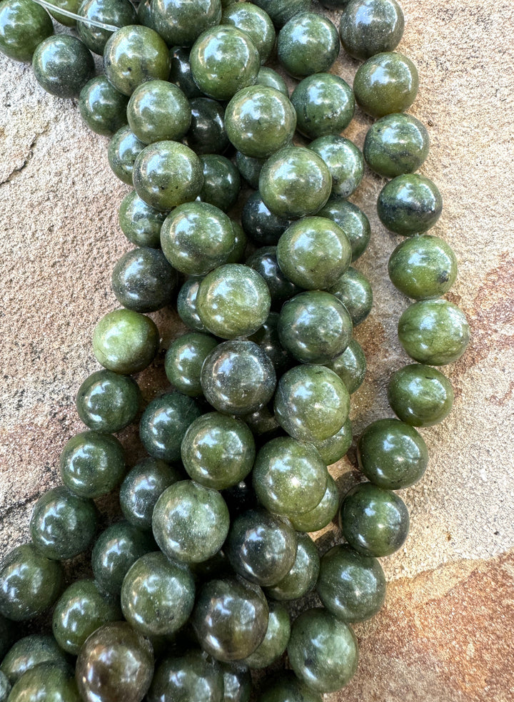 Natural Dark Green Jade 10mm Round beads 16 inch Strand