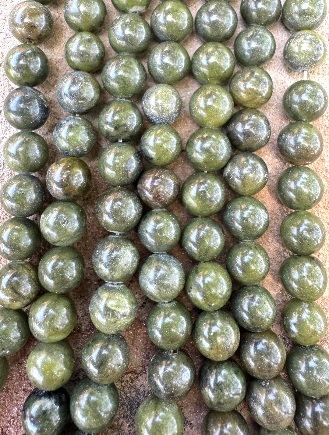 Natural Dark Green Jade 10mm Round beads 16 inch Strand