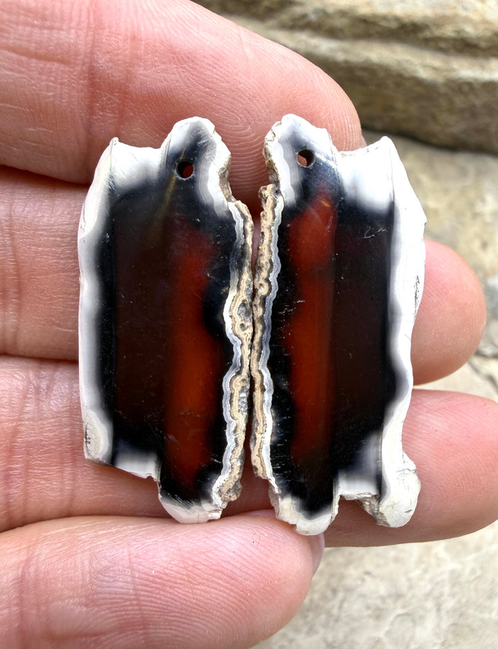 Natural Edge Carnelian Agate Earring Slab Bead Pair 14x34mm