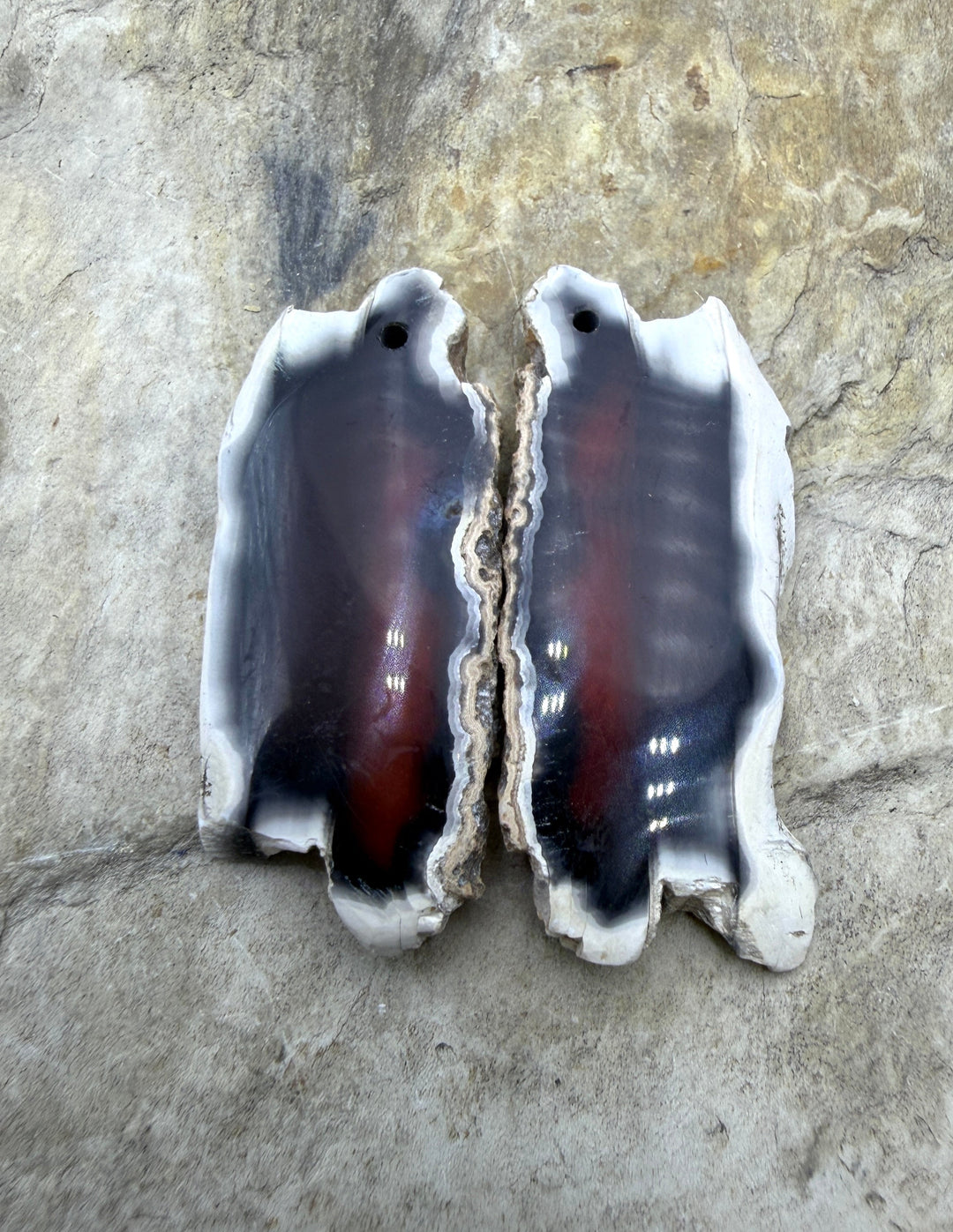 Natural Edge Carnelian Agate Earring Slab Bead Pair 14x34mm