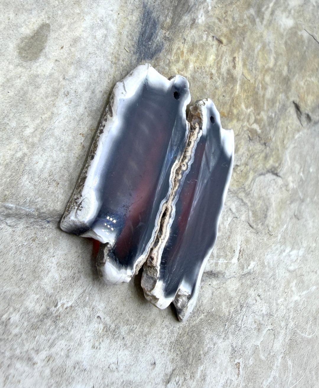 Natural Edge Carnelian Agate Earring Slab Bead Pair 14x34mm