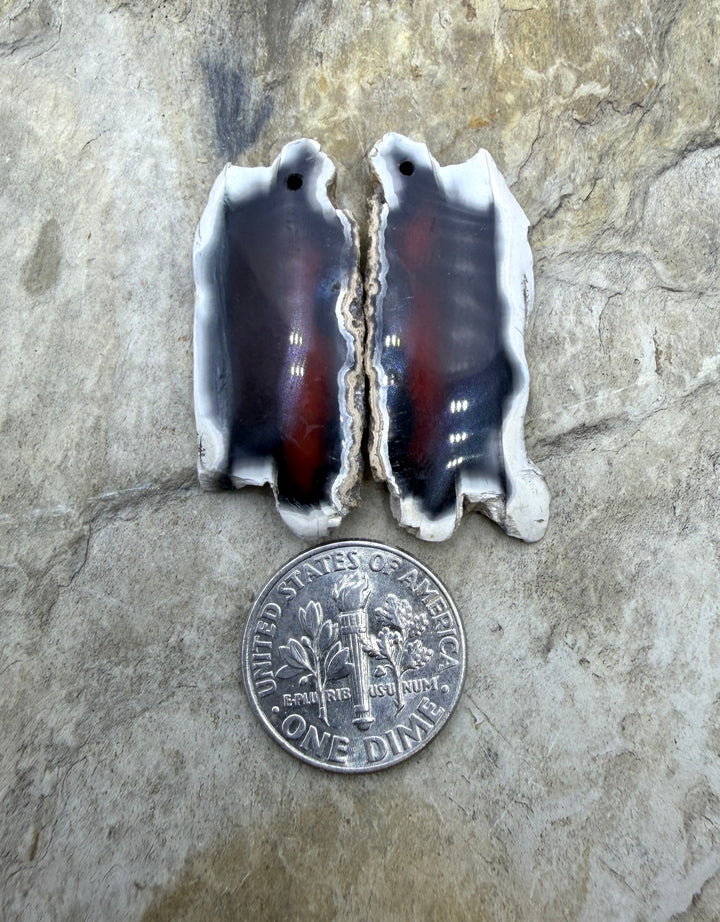 Natural Edge Carnelian Agate Earring Slab Bead Pair 14x34mm