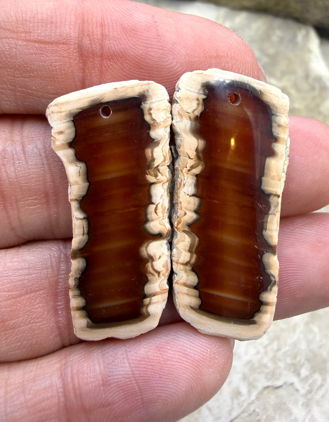 Natural Edge Carnelian Agate Earring Slab Bead Pair 14x36mm